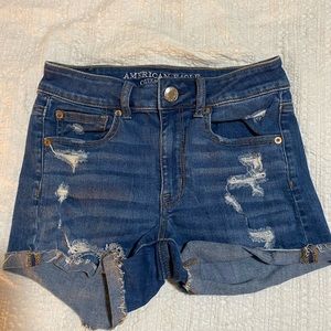 Blue distressed high waist/rise shorts